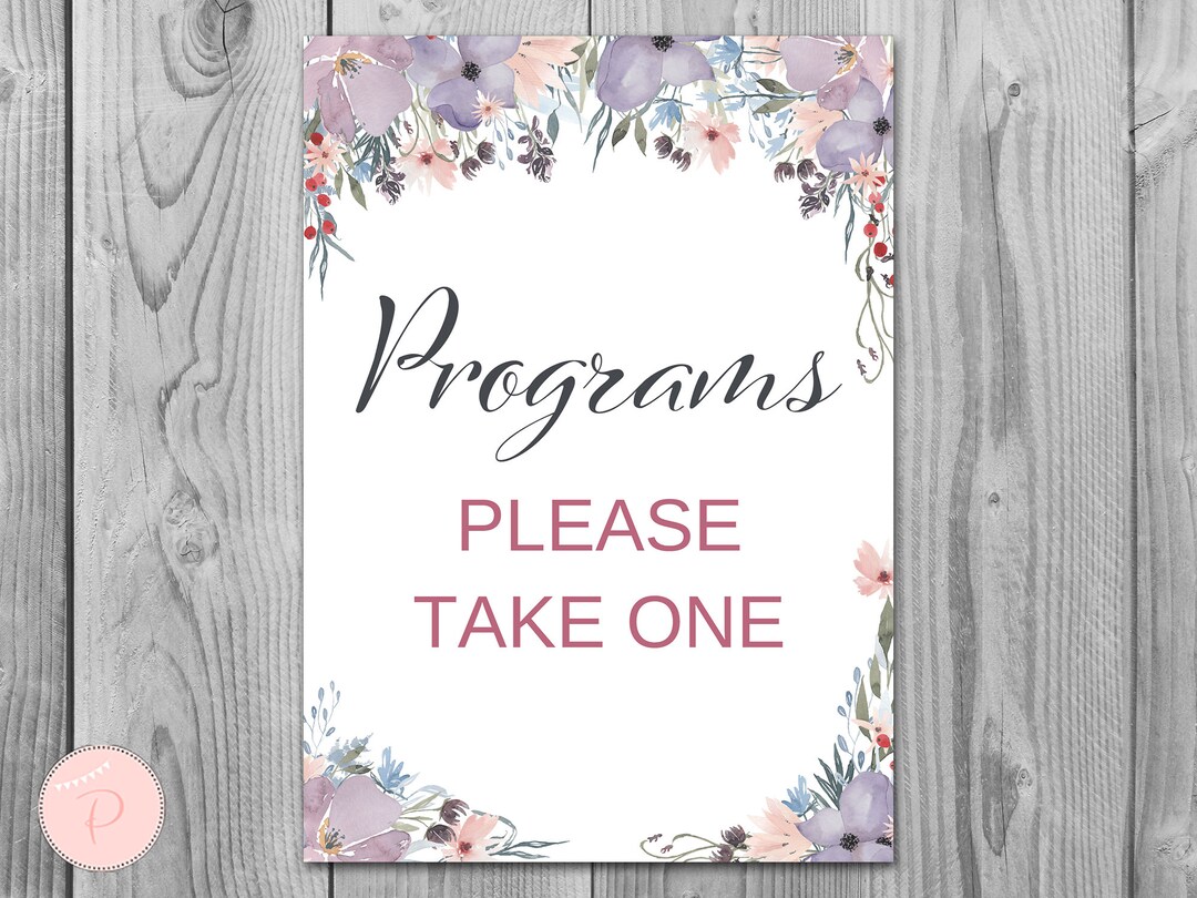 Purple Floral Wedding Programs Sign, Printable Program Sign, Wedding ...