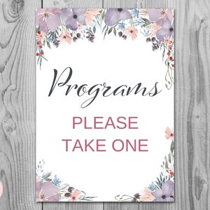 Purple Floral Wedding programs sign, Printable Program Sign, Wedding Ceremony Program, Printable sign, Wedding decoration sign TH71