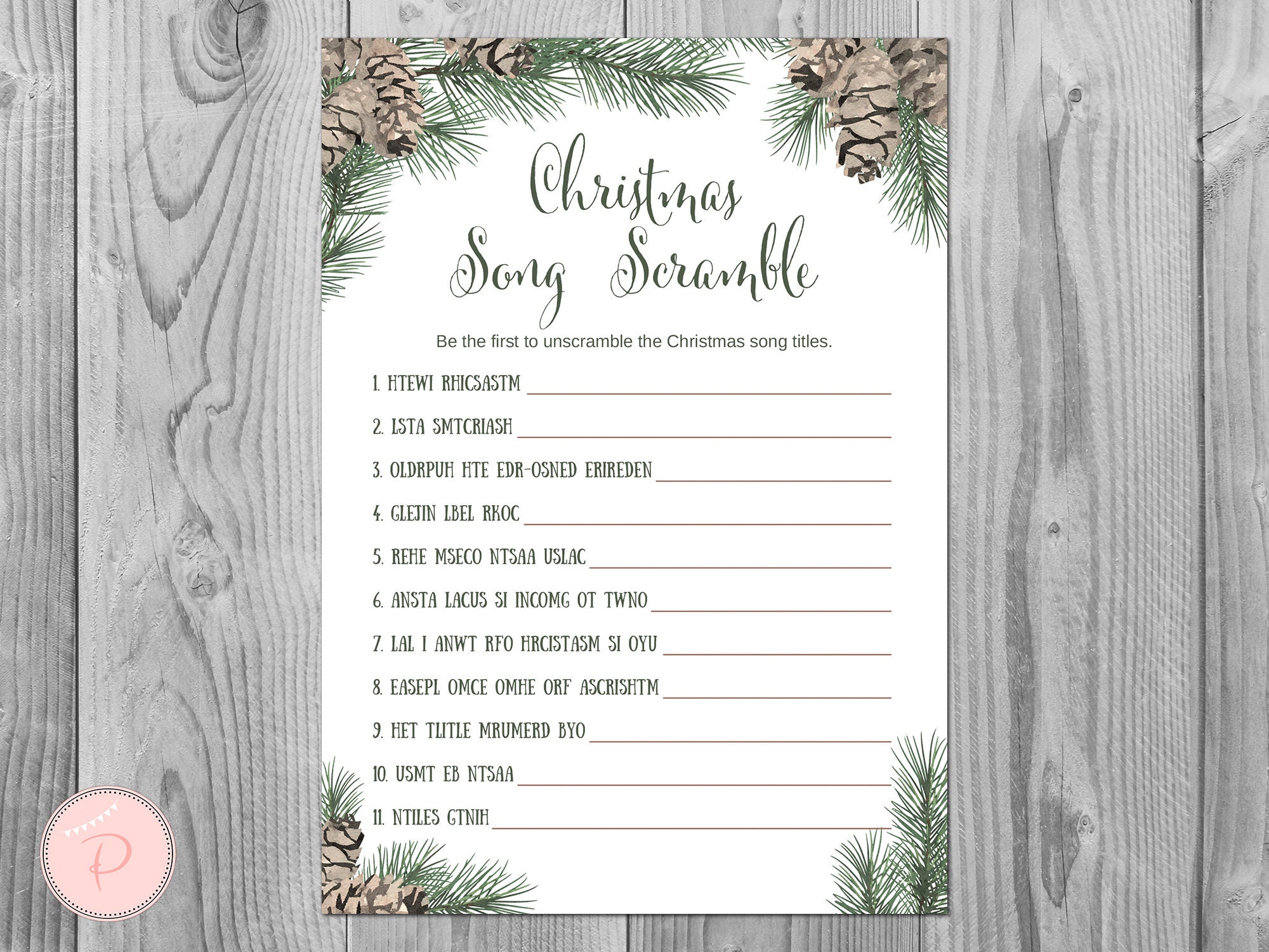 Weihnachtslieder-Rätsel-Spiel, Rustikale Weihnachten.