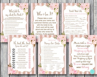 Rose Gold Floral Bridal Shower Games Package, Instant Download, he said she said, Bridal Shower Game, match love quotes wd90 TH55