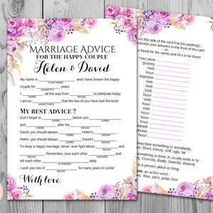 Cartes de conseils de mariage pourpre, mariage Mad Libs, jeu de mariage imprimable, jeu de mariage imprimable, activités de mariage, téléchargeable WD72 TH19