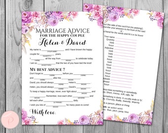 Purple Marriage advice cards, Wedding Mad Libs, Printable Wedding Game, Wedding Game Printable, Wedding Activities, Downloadable WD72 TH19