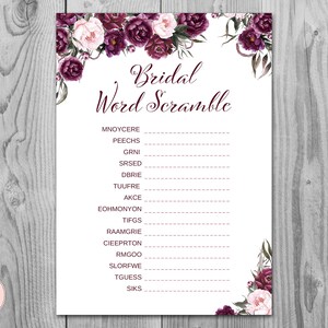 Marsala Floral Bridal Word Scramble Bridal Shower Game, Unscramble, Bridal shower game, Bridal shower activity, Printable Game TH86