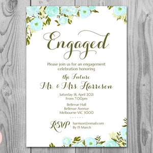 Cyan Floral Printable Engagement Party Invitation, Personalized Invitation, Printable Wedding Invitation, Shower Invite wd76 sign TH24