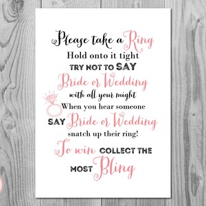 Don&#39;t Say Bride or Wedding Game, Don&#39;t Say a word Game, Take a Ring Game, Bridal shower game, Bridal shower activity, Printable Game TH16