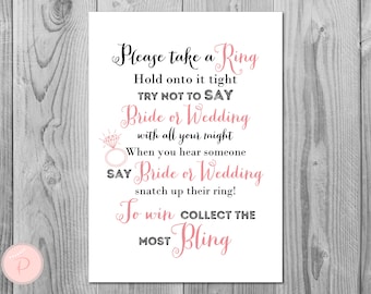 Don't Say Bride or Wedding Game, Don't Say a word Game, Take a Ring Game, Bridal shower game, Bridal shower activity, Printable Game TH16