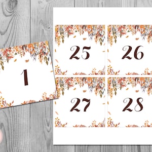 Autumn Fall Wedding Table Numbers Printable, DIY Table Number Sign, Wedding Table Numbers - Digital File, DIY Print WD84 TH47 TN09