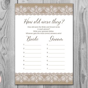 How old were they, How old was the Bride and Groom, Guess the Ages, Coed Wedding Shower game, Bridal shower Game, Printable Game TH79
