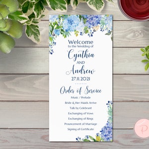 Blue Hydrangea Printable Wedding Program, Custom Wedding Programs Printable, Programs Template - Digital File, DIY Print TH84 PR04
