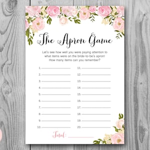 Peonies The Apron Game Wedding Shower Game, Memory Game, Wedding Shower Activity and Games, Apron game WD67 TH13