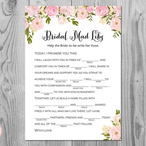 Peonies Bridal Shower Mad Libs, Help bride write her vows, Bridal Mad Libs, Bridal Shower Mad Libs, Bridal Mad Libs, Mad lib WD67 TH13