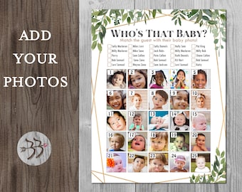 Greenery Custom Who is That Baby Game, Guess the Guest Baby Photos, Baby Shower Games, Digital Downloads, Who is the baby, TH93 TLC659T BABY