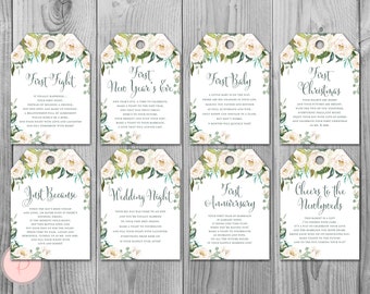 Crème bloemen mijlpaal bruiloft tags, wijn tag primeurs, mijlpaal wijnetiketten bruiloft, huwelijk mijlpaal etiketten, huwelijkscadeau voor paar TH61