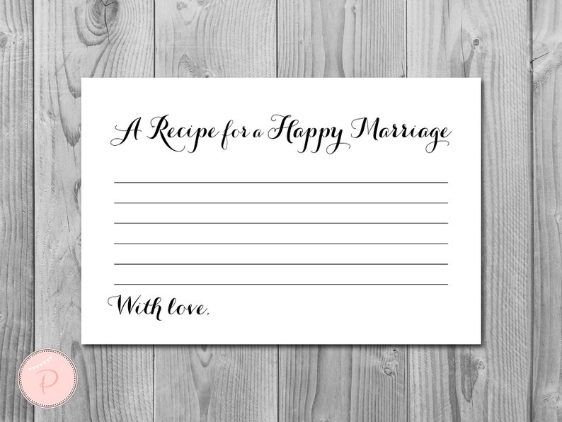A Recipe for a Happy Marriage Printable Card Wedding Shower - Etsy Australia