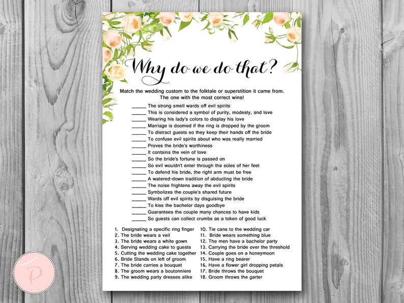 Why Do We Do That Bridal Shower Game Wedding Tradition Quiz Etsy