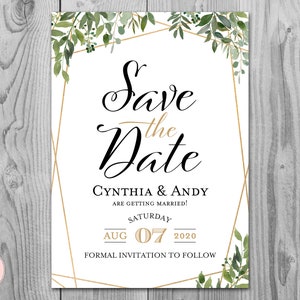 Grün Save The Date Wedding Invitation, Gold Invitation druckbar, Brautdusche Einladung, Hochzeits-Einladungen TH93 WS96