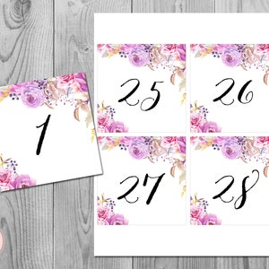 Números de mesa de casamento florais roxos para impressão, sinal de número de mesa DIY, números de mesa de casamento - arquivo digital, impressão DIY WD72 TH19 TN05