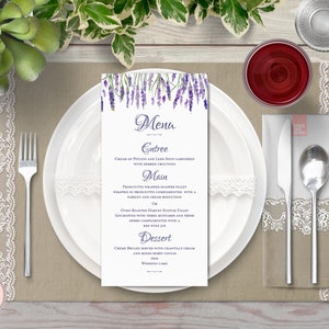 Menu Lavande, Menu mariage imprimable, Aquarelle Menu mariage personnalisé Imprimable, Modèle de menu mariage - Fichier numérique TH85 WM199