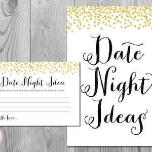 Ideas de noche de fecha de confeti de oro, tarjetas de noche de fecha, signo de noche de fecha, actividad de ducha de novia, juego de ducha nupcial, juego imprimible WD47 TH07