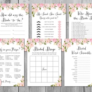 Peonies Bridal Shower Games, Bridal Shower Game, Package, Instant Download, 6 Games Printable, Bridal Shower Activities WD67 TH13 image 1