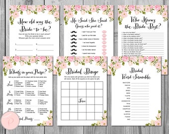 Peonies Bridal Shower Games, Bridal Shower Game, Package, Instant Download, 6 Games Printable, Bridal Shower Activities WD67 TH13