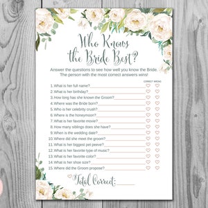 Cream How well do you know the Bride game, Who knows the bride best, Engagement Game, Bridal shower Game Printable, Instant Download TH61 dd