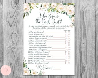 Cream How well do you know the Bride game, Who knows the bride best, Engagement Game, Bridal shower Game Printable, Instant Download TH61 dd