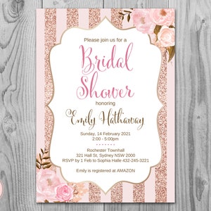 Rose Gold - Pink Bridal Shower Invitation, Wedding Invitation Set, Wedding Invitation, Baby Shower, Personalized Birthday wd90 TH55