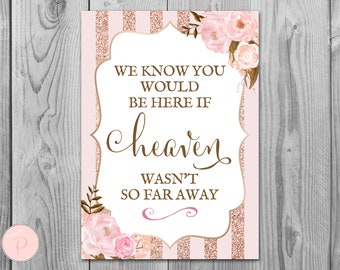 Pink Floral Remembrance Printable sign, We know you would be here if heaven wasn't so far away, Wedding decoration sign WD90 TH55