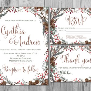 Pinecone red bayas invitación de la boda conjunto, invitación de la boda imprimible, ducha de novia, ducha del bebé, invitación de la boda TH58 WI42