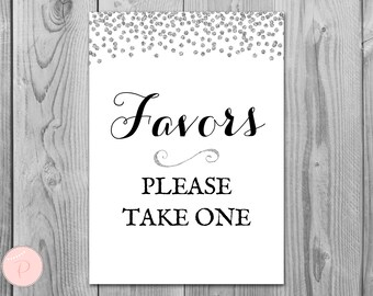 Silver Confetti Favors Sign, Wedding Favor sign, Shower Favors sign, Engagement party favor, Printable sign, Wedding Decoration signs TH63