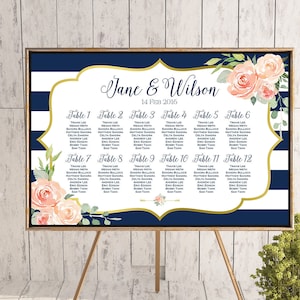 Navy Gold Find your Seat Chart, Wedding Seating Chart, Wedding Seating Poster, Wedding Seating Sign, Wedding Seating Board TH74 WC157