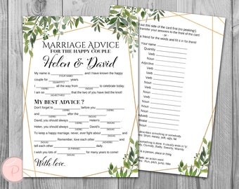 Greenery Marriage advice cards, Marriage advice cards, Wedding Mad Libs, Bridal Shower Mad Libs, Bridal Mad Libs, Mad lib advice cards TH93