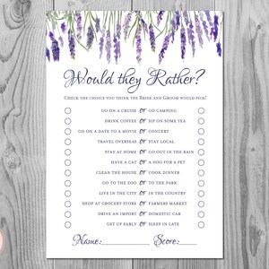 Lavender Would they rather bridal shower game, Who knows the Bride and Groom Best, Bridal Shower Games, Garden Games Download TH85