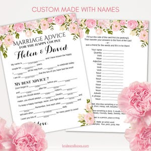 Cartes de conseils de mariage de pivoines, cartes de conseils de mariage, mariage Mad Libs, douche nuptiale Mad Libs, mariée Mad Libs, conseils Mad lib WD67 TH13