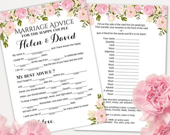 Pfingstrosen Hochzeits-Beratungskarten, Hochzeits-Beratungskarten, Hochzeit Mad Libs, Brautparty Mad Libs, Braut Mad Libs, Mad Lib Rat BT67 TH13