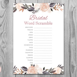 Rose Gold Floral Bridal Word Scramble Bridal Shower Game, Bridal shower game, Bridal shower activity, Printable Game TH83