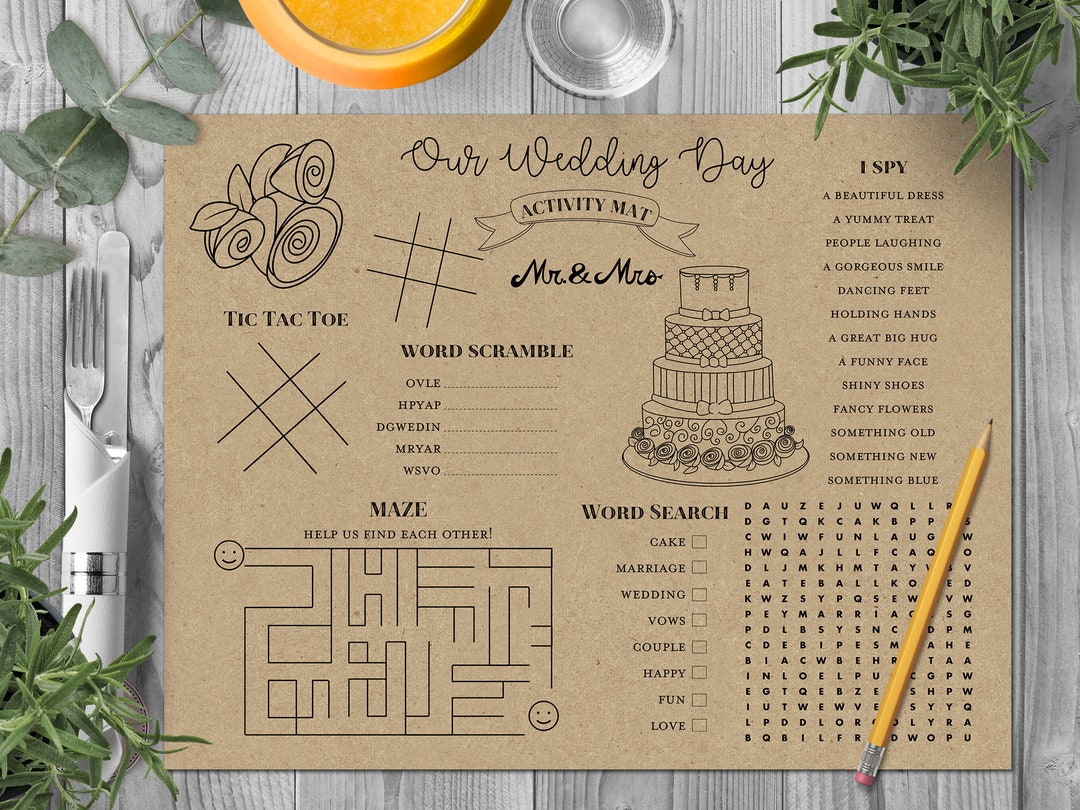 Wedding Kids Activity and Coloring Mat, Wedding Kids Table Activities ...