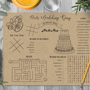 Wedding Kids Activity and Coloring Mat, Wedding Kids Table Activities, Wedding Coloring Mat, Childrens Game Printable, Kids Maze TG08