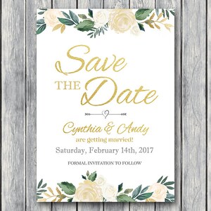 Crema oro floreale salvare la data Invito di nozze, invito all'oro stampabile, invito doccia nuziale, invito al matrimonio TH82 dd WS90