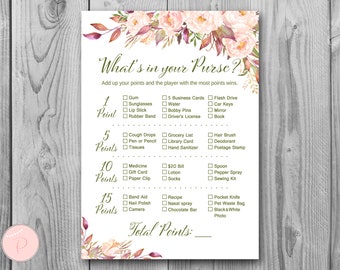 Boho Floral What's in your Purse Bridal Shower Game, Purse Hunt, Purse Raid, Coed Bridal shower game, Bridal shower activity WD85 TH46