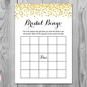 Tarjetas de bingo de despedida de soltera de boda de oro, bingo nupcial, bingo de artículos de regalo, juego de fiesta de compromiso, despedida de soltera imprimible, descarga instantánea TH22