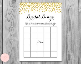 Gold Wedding Bridal Shower Bingo Cards, Bridal Bingo, Gift Item Bingo, Engagement Party Game, Bridal shower Printable, Instant Download TH22