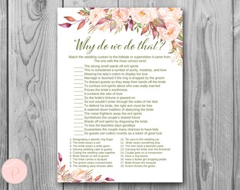 Boho Why do we do that Bridal Shower Game, Wedding Tradition Quiz , Coed Bridal shower, Shower activity, Wedding Shower Game wd85 TH46