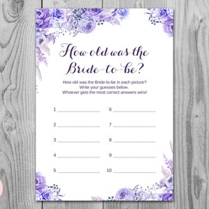 パープルブルー花嫁は何歳でしたかブライダルシャワーゲーム、花嫁の年齢を推測、ブライダルシャワーゲーム、ブライダルシャワーアクティビティTH53 dd
