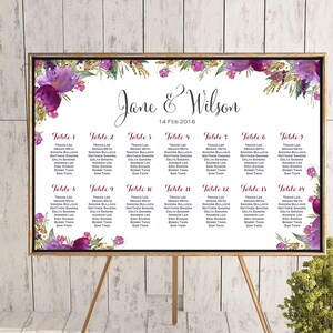 Find your Seat Chart, Purple Wedding Seating Chart, Wedding Seating Poster, Wedding Seating Sign, Wedding Seating Board TH59 WC140 zdjęcie 1