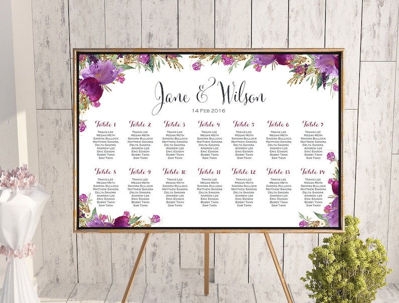 Find your Seat Chart, Purple Wedding Seating Chart, Wedding Seating Poster, Wedding Seating Sign, Wedding Seating Board TH59 WC140 image 1