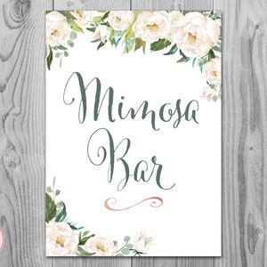 Cream Floral Mimosa Bar Sign, Bubbly Bar Sign, Wedding Bar Sign, Printable Sign, Wedding Decoration Sign, Engagement Party Mimosa TH61 dd
