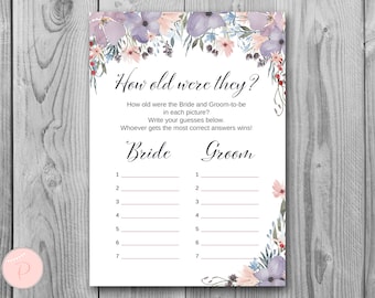 How old were they, How old was the Bride and Groom, Guess the Ages, Coed Wedding Shower game, Bridal shower Game, Printable Game TH71