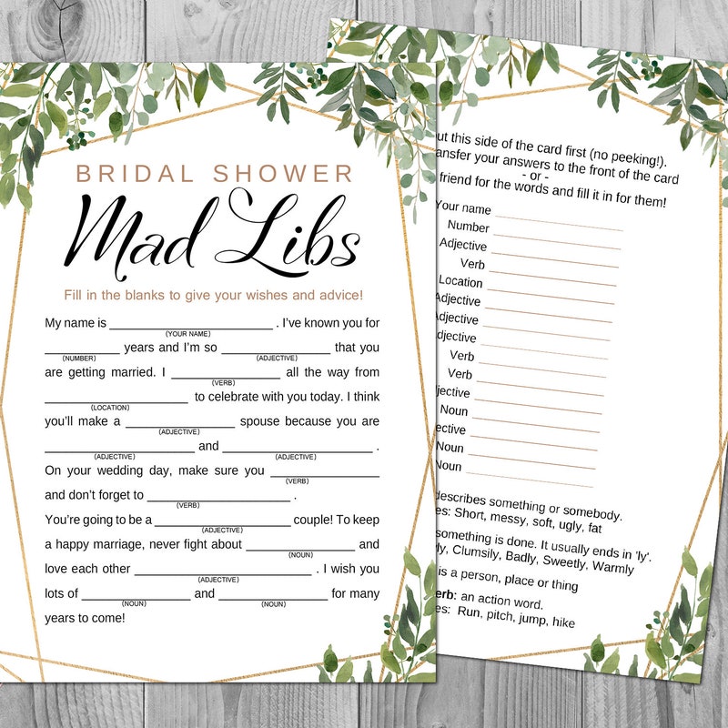 Bridal Shower Mad Libs